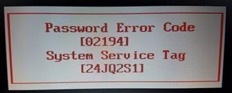 dell hdd password error code