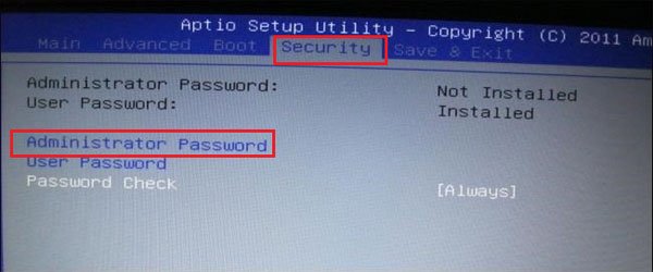 resetting aptio administrator password in dell laptop